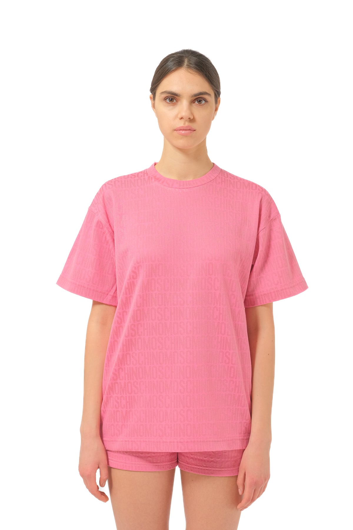 MoschinoPembe Logo Kadın Oversize T-shirt