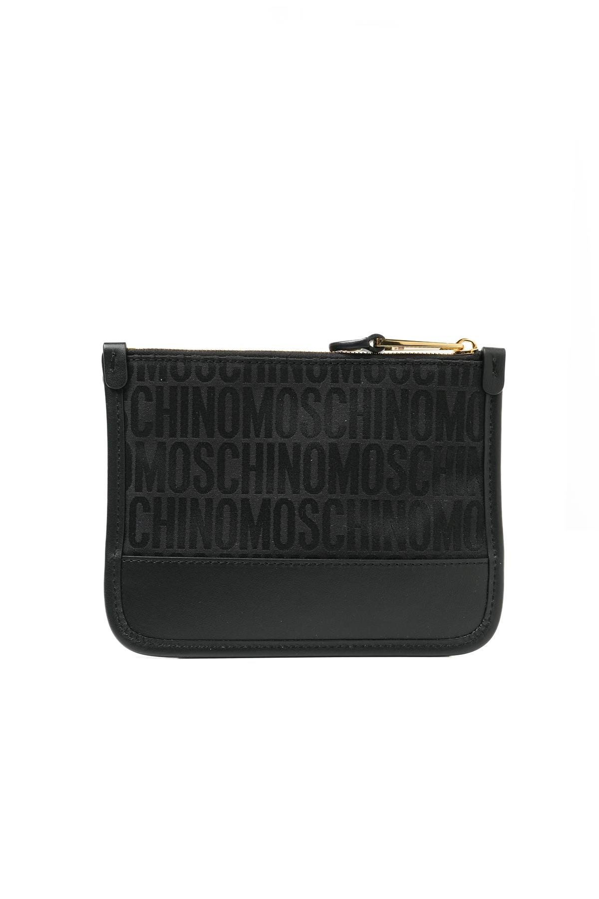 MoschinoSiyah Logo Fermuarlı Cüzdan