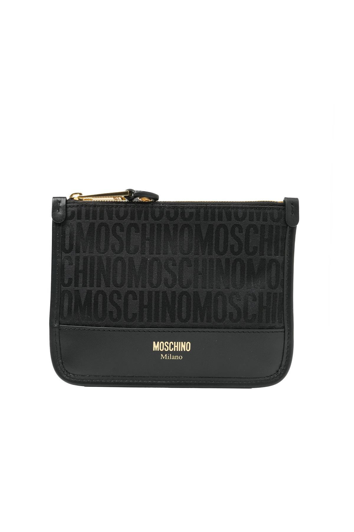 MoschinoSiyah Logo Fermuarlı Cüzdan