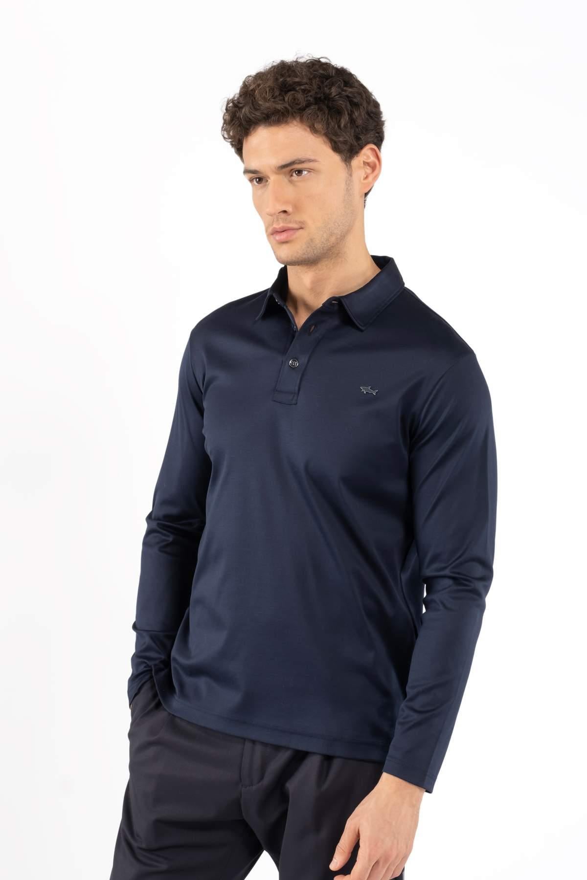 Paul & SharkPolo Yaka Lacivert Uzun Kollu T-shirt