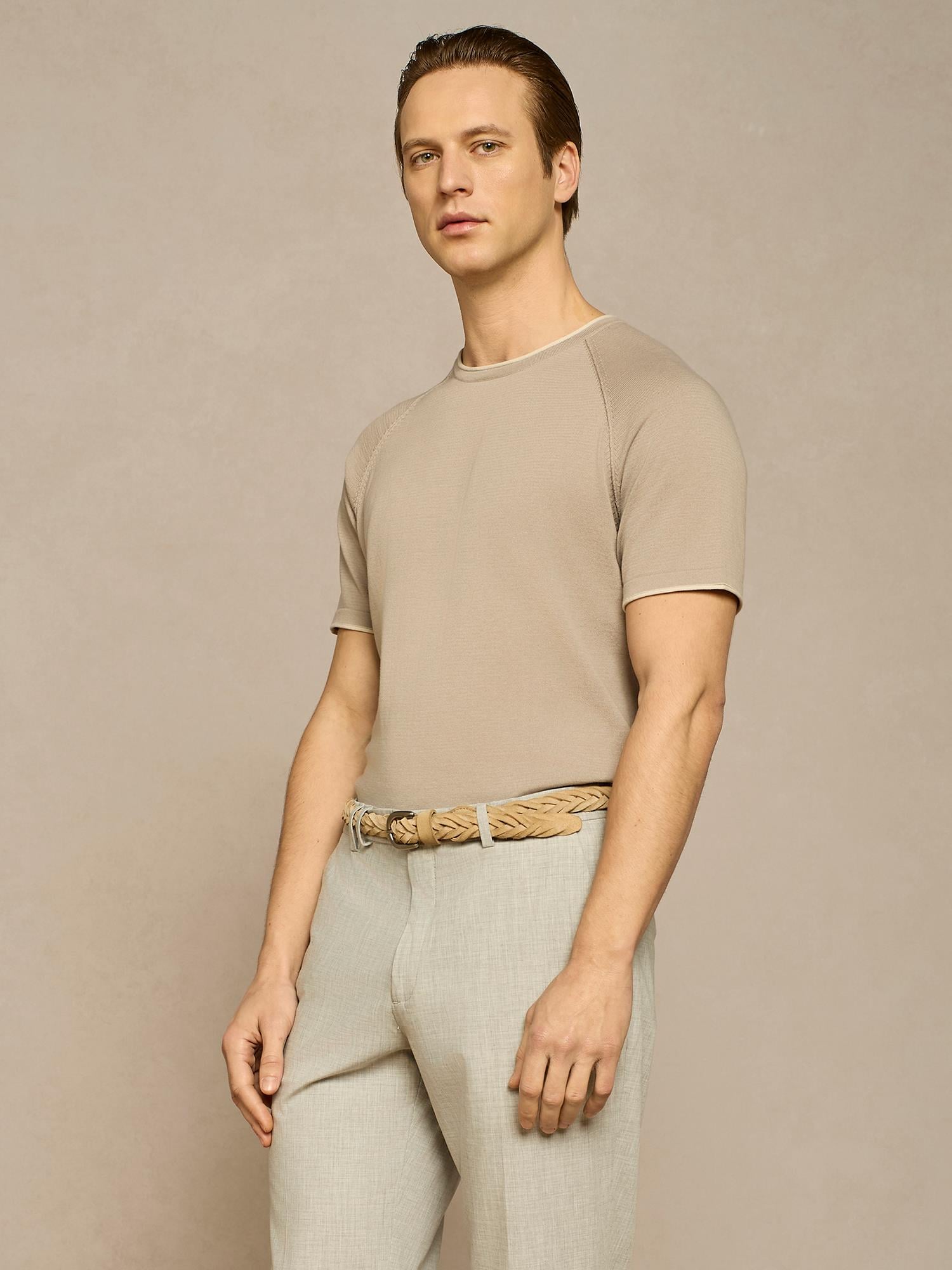 Paul TaylorBisiklet Yaka Bej Pamuk T-shirt