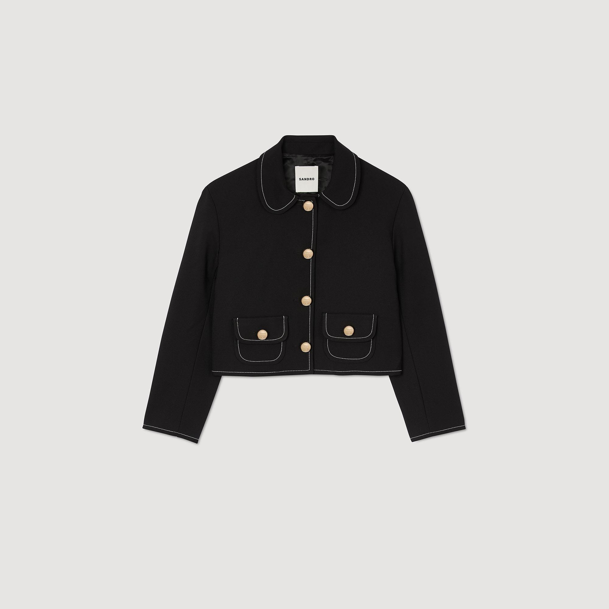 SANDROBebe Yaka Siyah Crop Ceket