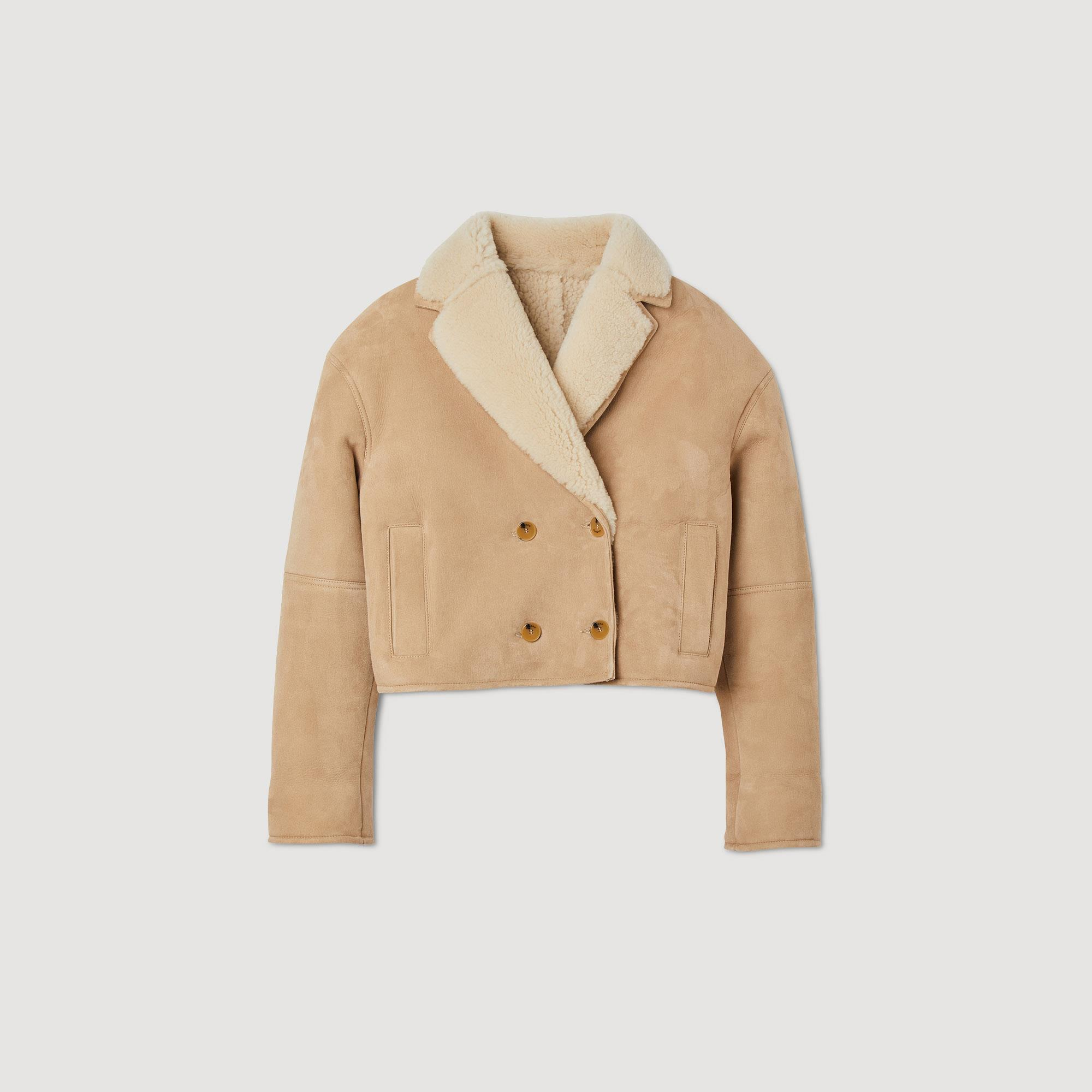 SANDROBej Kısa Shearling Palto