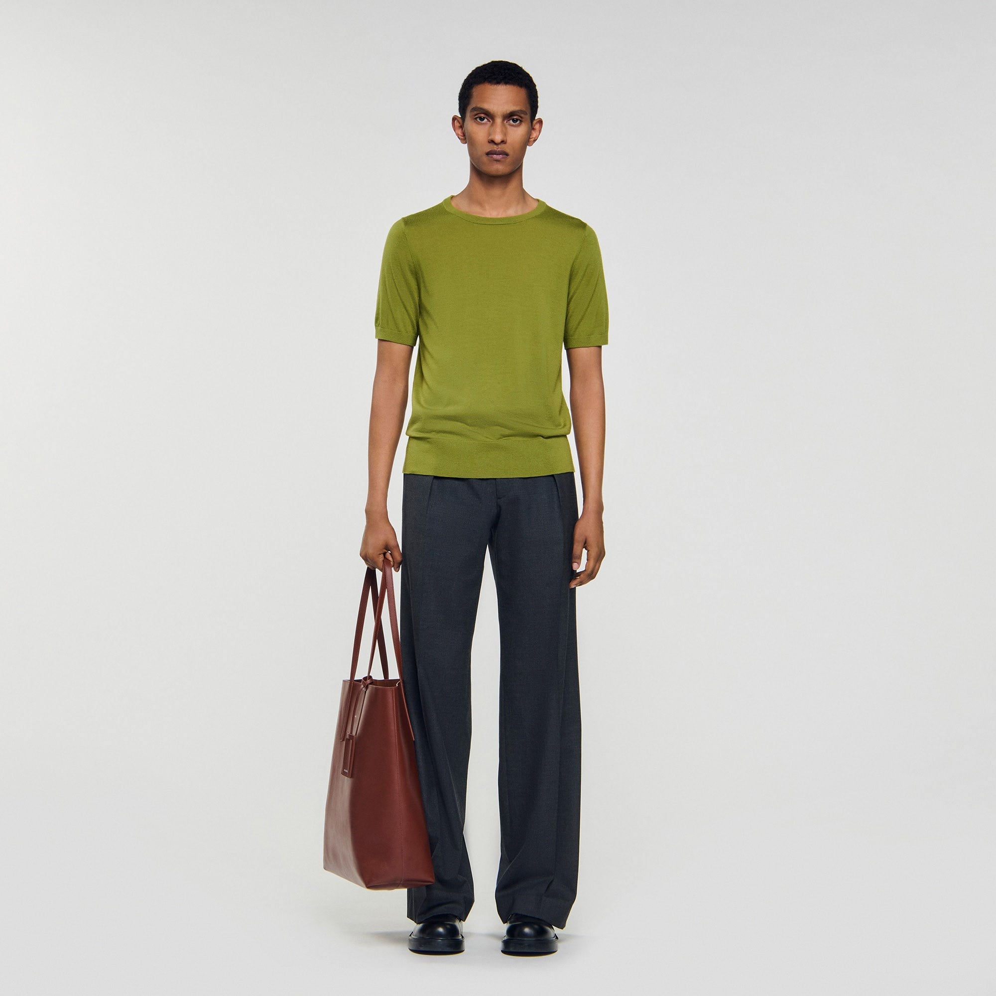 SANDROBisiklet Yaka Yeşil Basic T-shirt