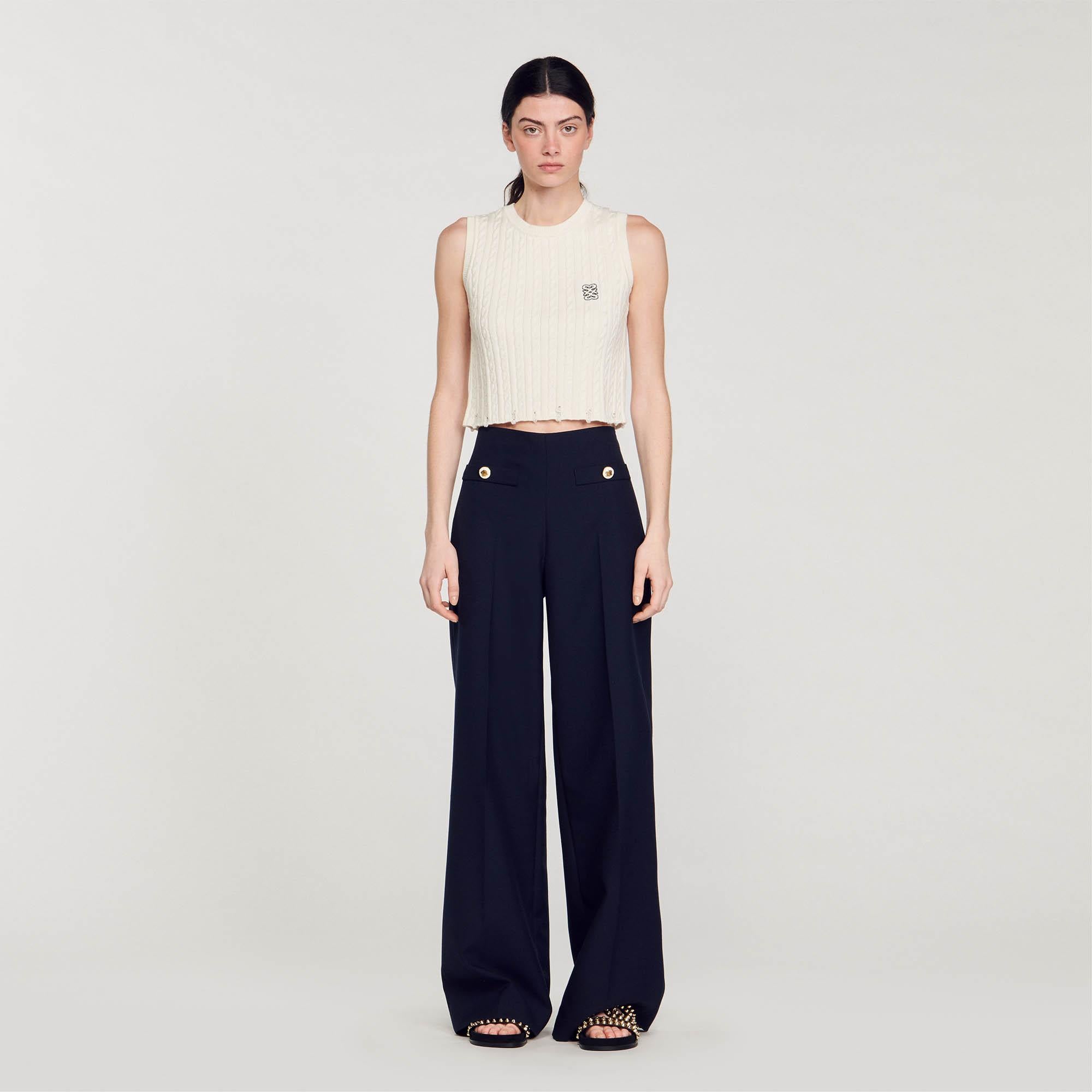SANDRODüğme Detaylı Lacivert Geniş Paça Pantolon