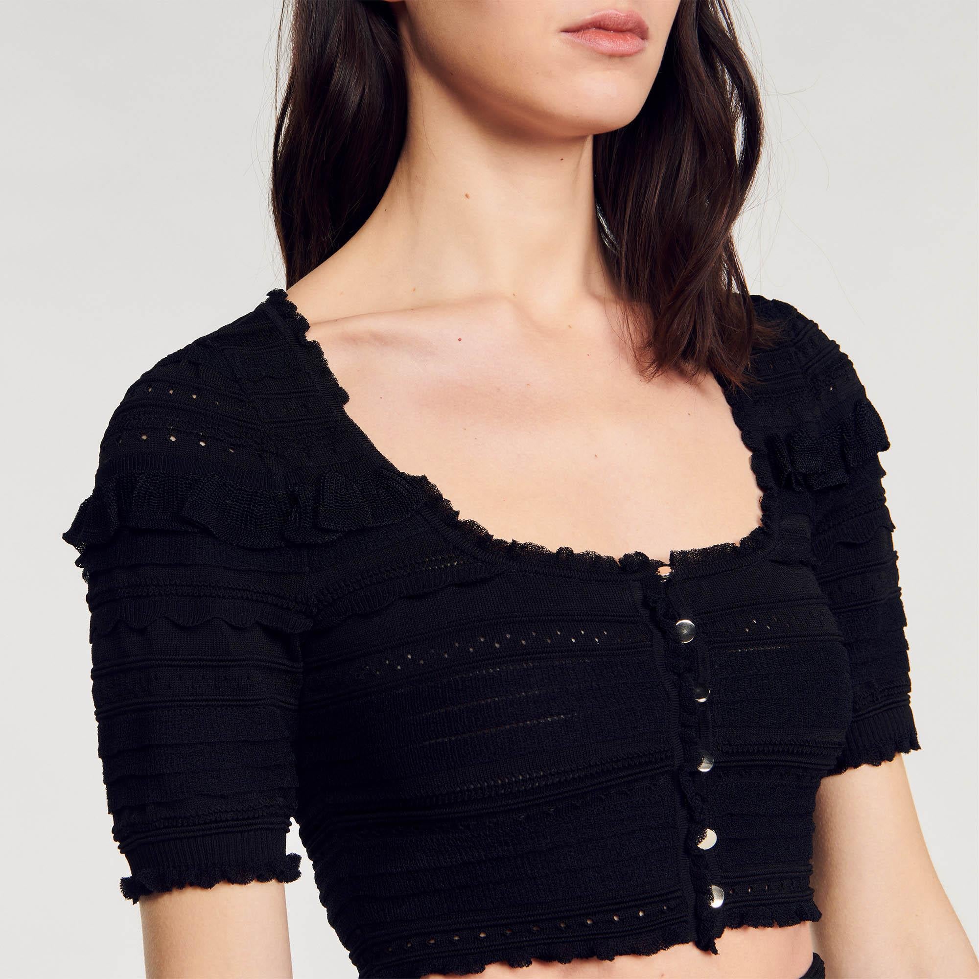 SANDROFırfır Detaylı Siyah Crop Üst