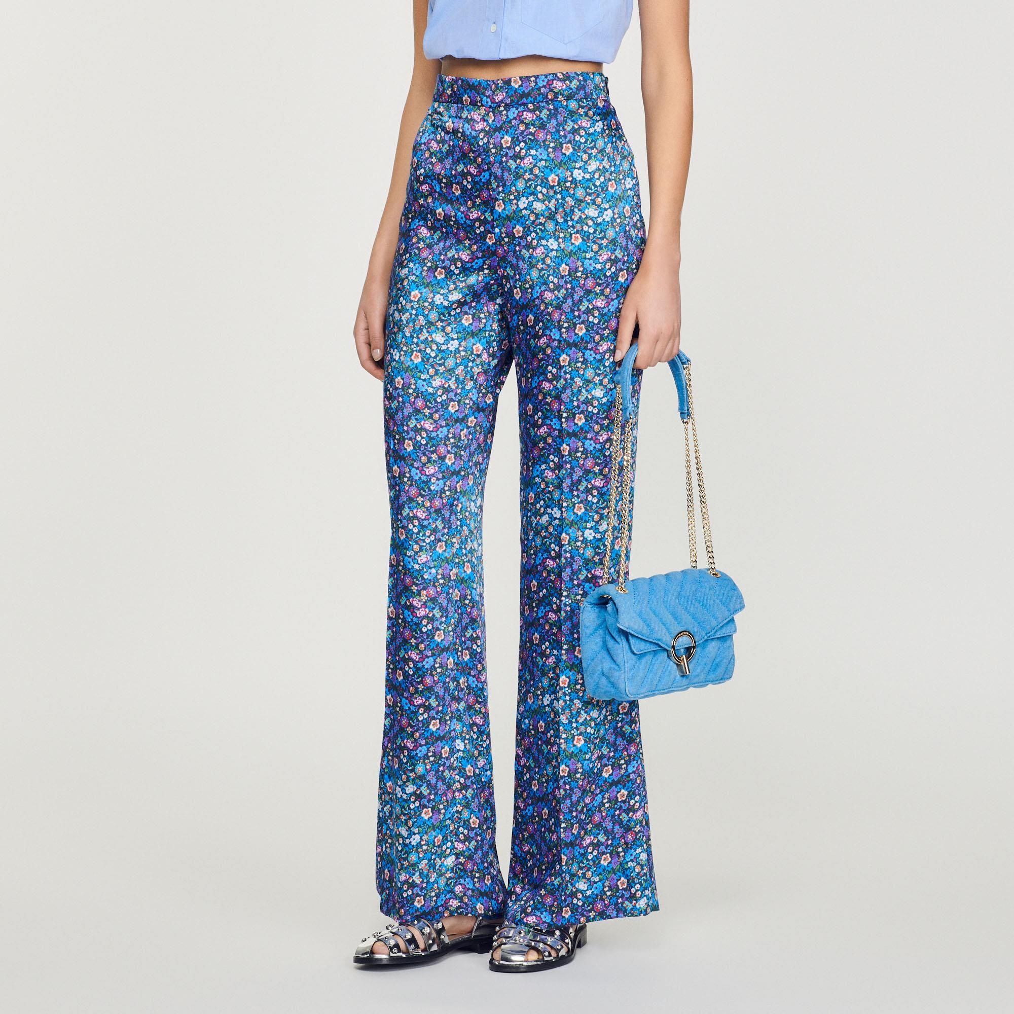 SANDROFloral Desen Saten Geniş Paça Pantolon
