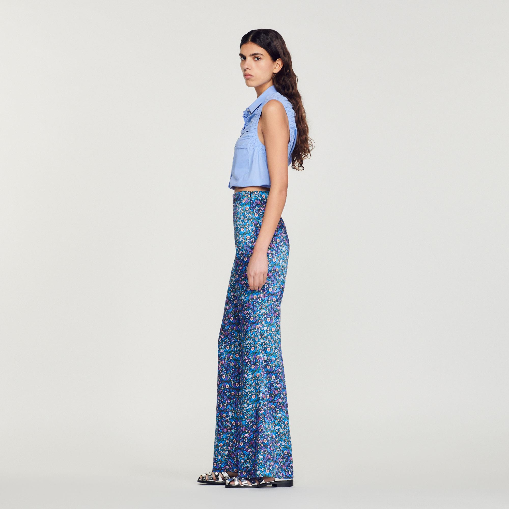 SANDROFloral Desen Saten Geniş Paça Pantolon
