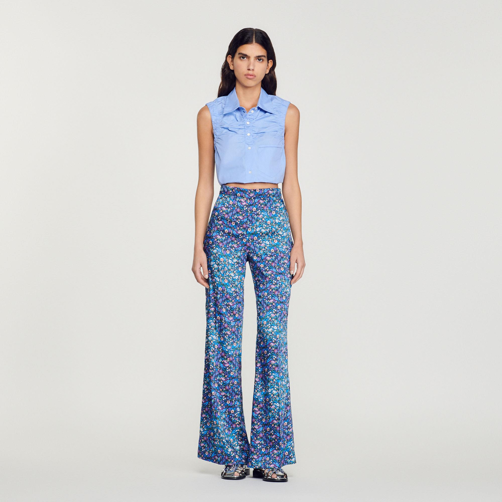 SANDROFloral Desen Saten Geniş Paça Pantolon