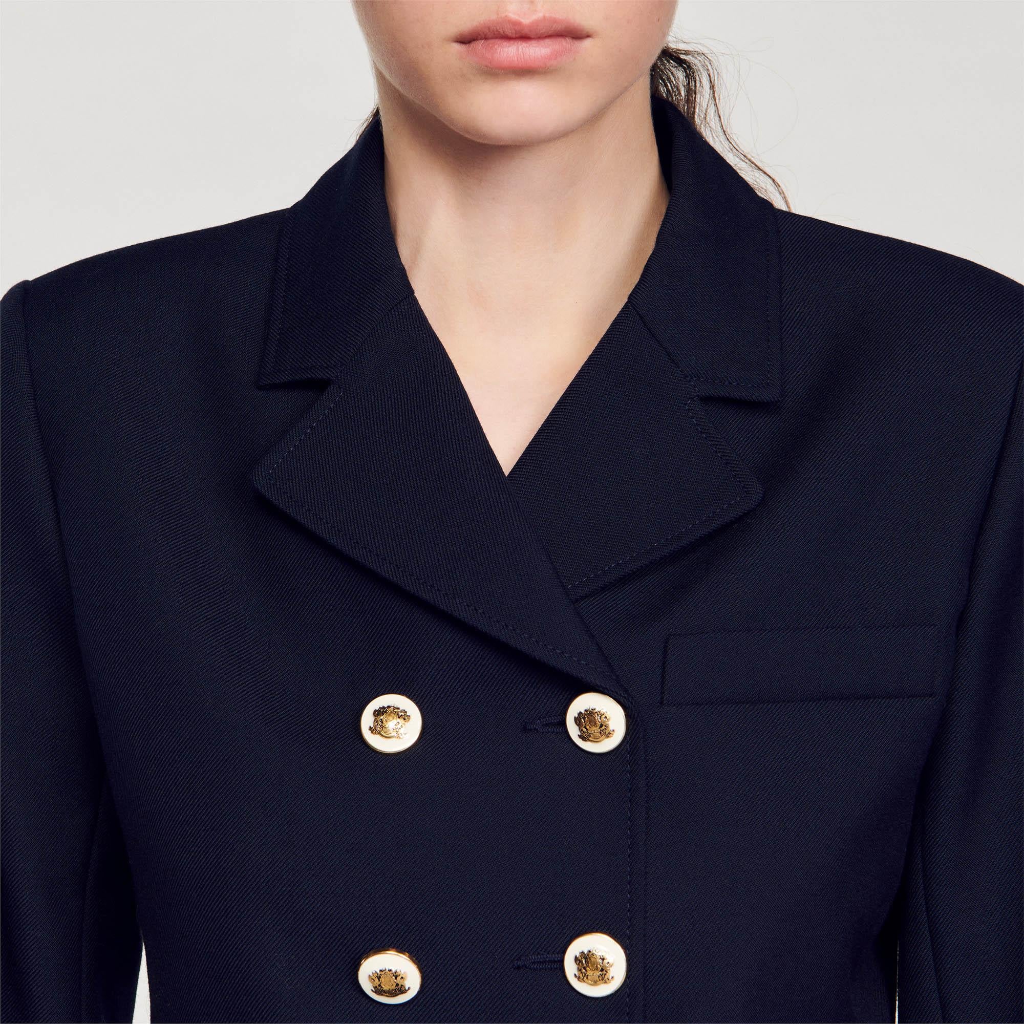SANDROGold Düğme Detaylı Lacivert Crop Blazer