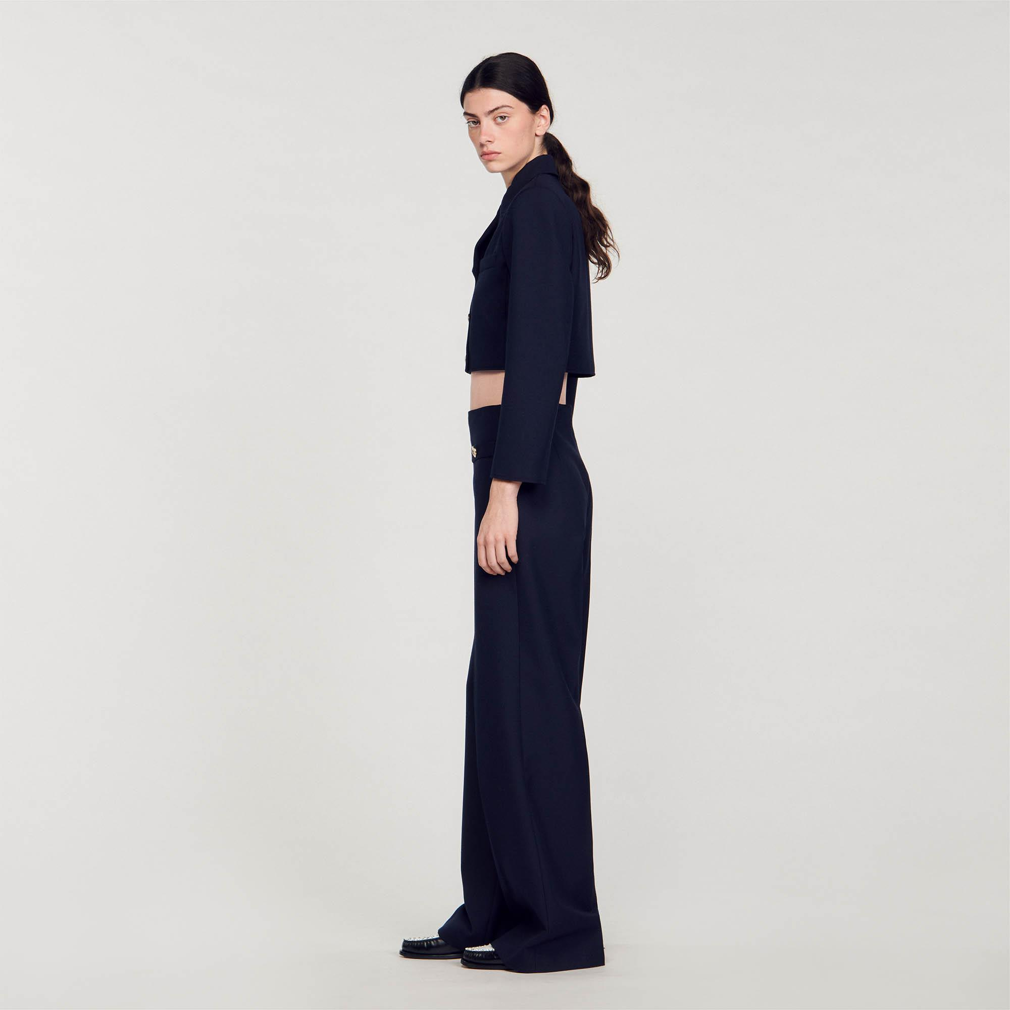 SANDROGold Düğme Detaylı Lacivert Crop Blazer