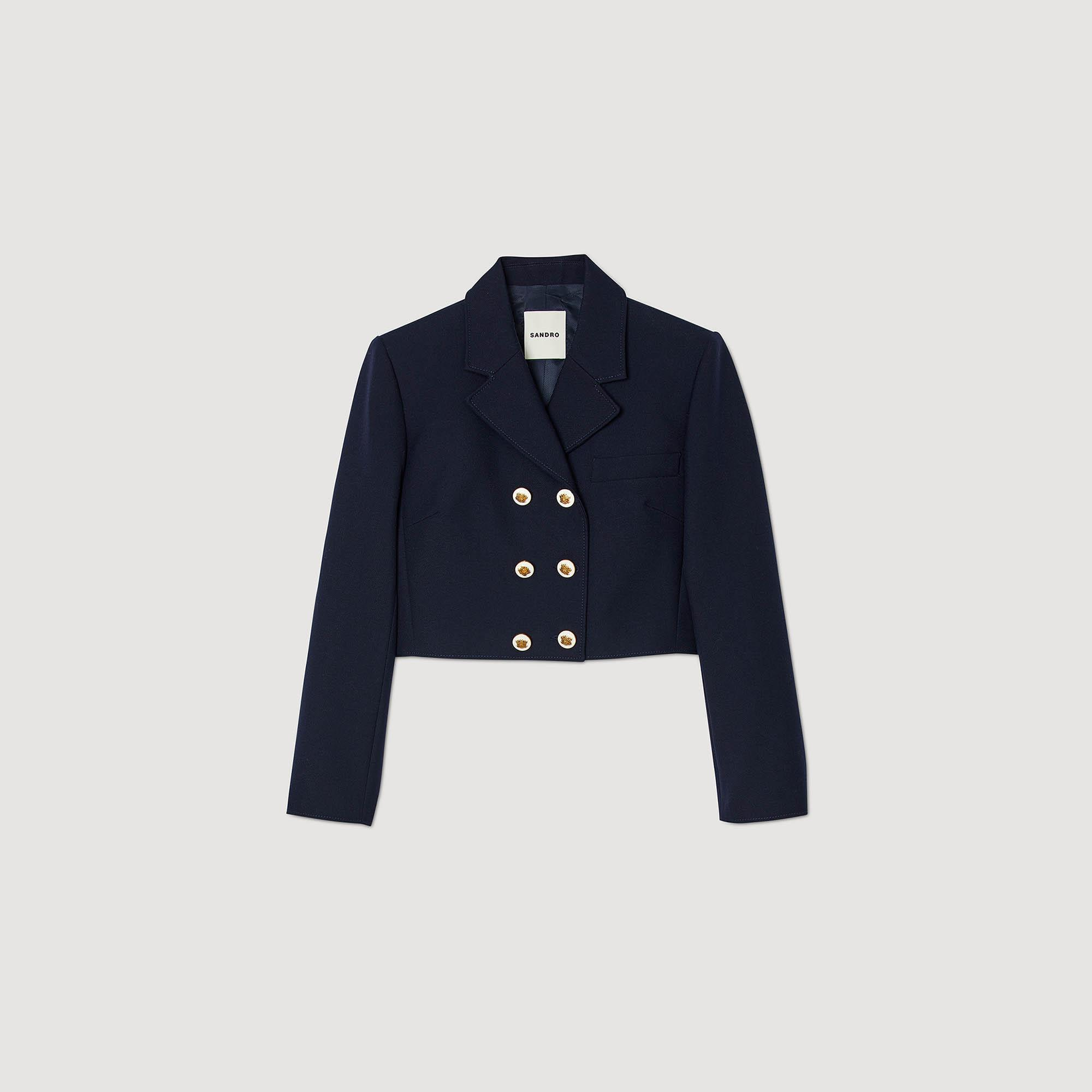 SANDROGold Düğme Detaylı Lacivert Crop Blazer