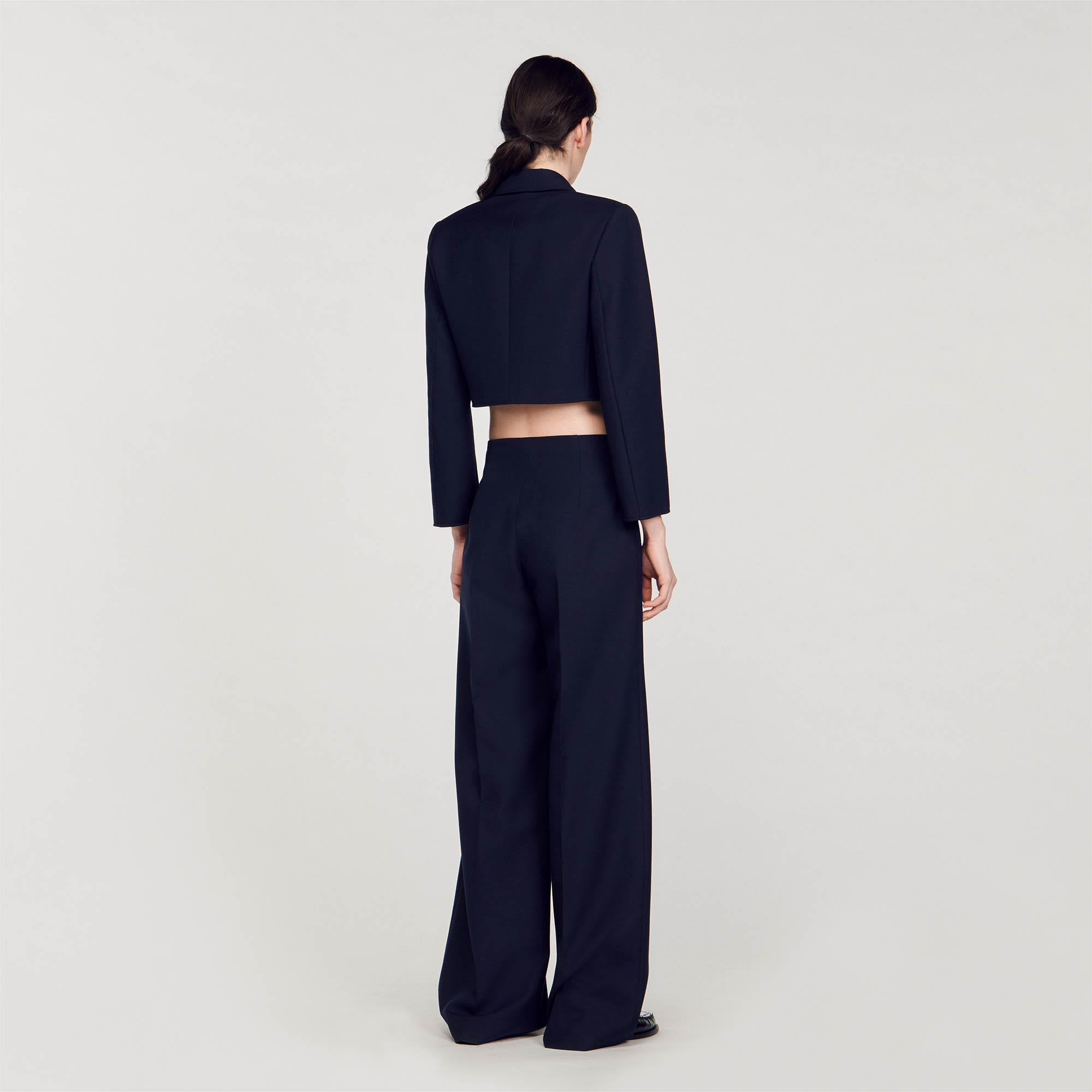 SANDROGold Düğme Detaylı Lacivert Crop Blazer