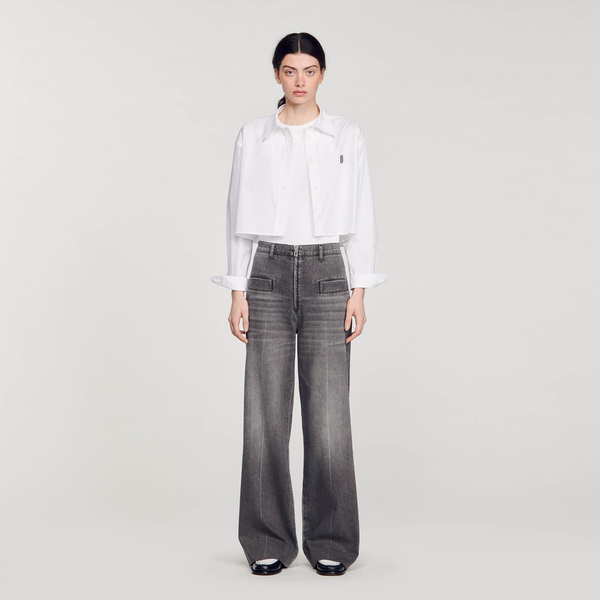 SANDROOversize Kesim Gri Jean Pantolon