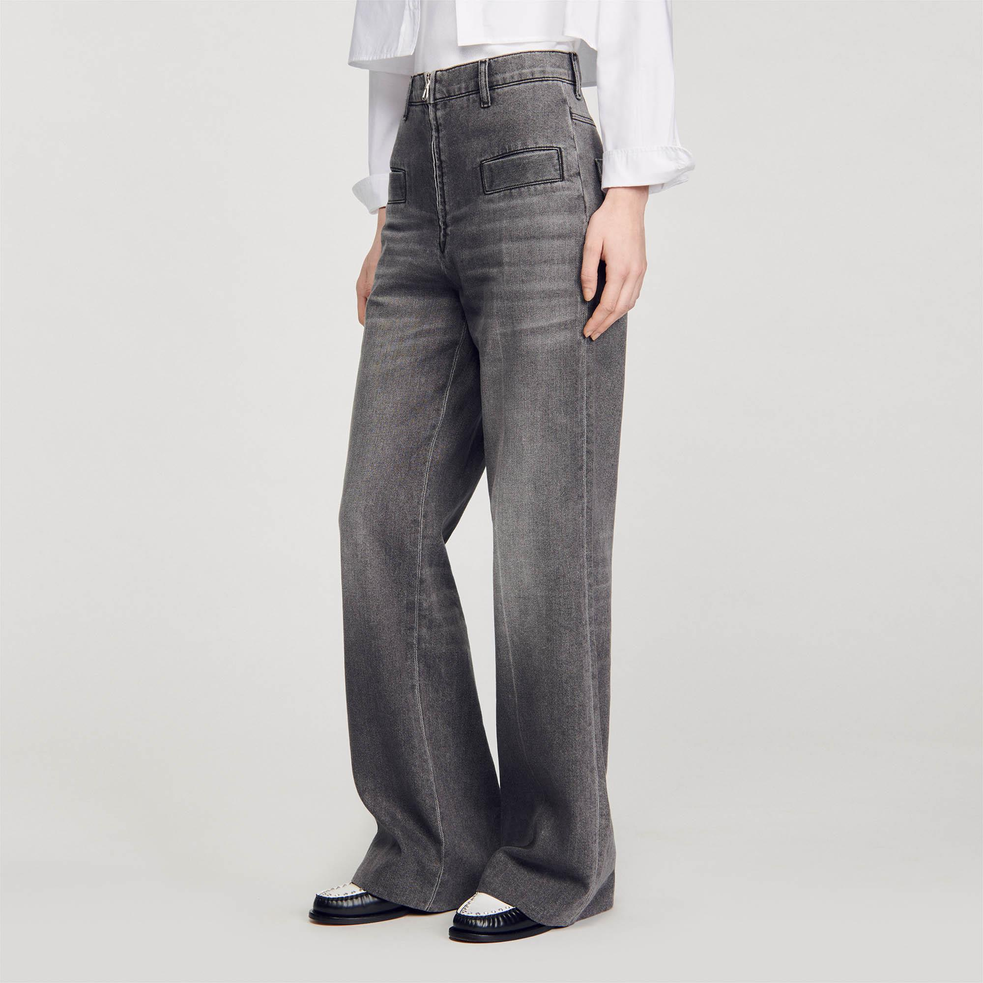 SANDROOversize Kesim Gri Jean Pantolon