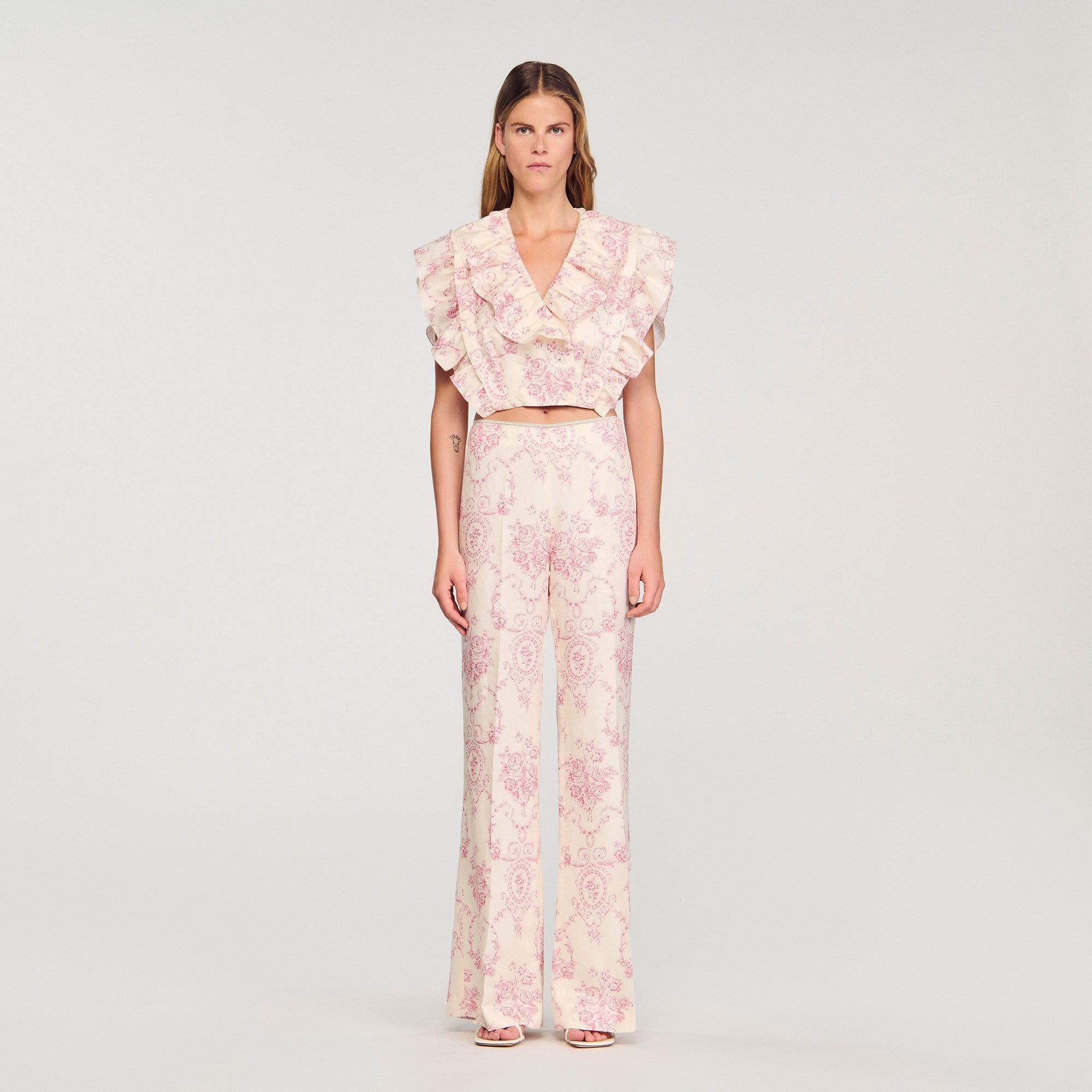 SANDROPembe Floral Desen Pantolon