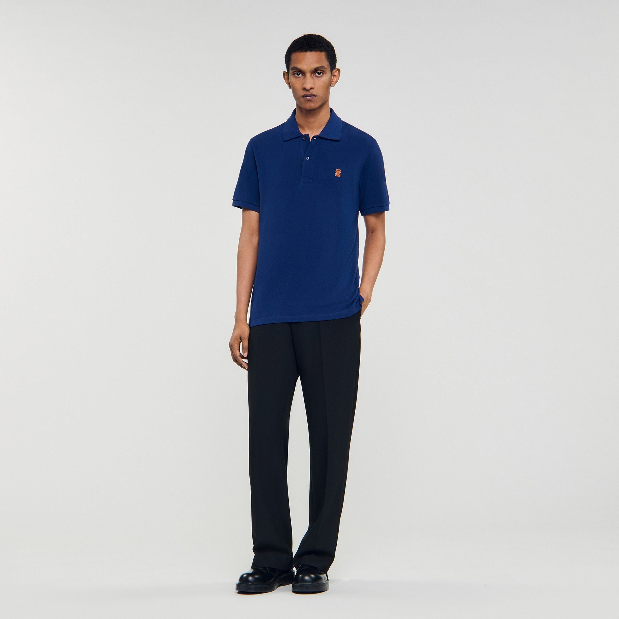 SANDROS Logo Lacivert Polo Yaka T-shirt