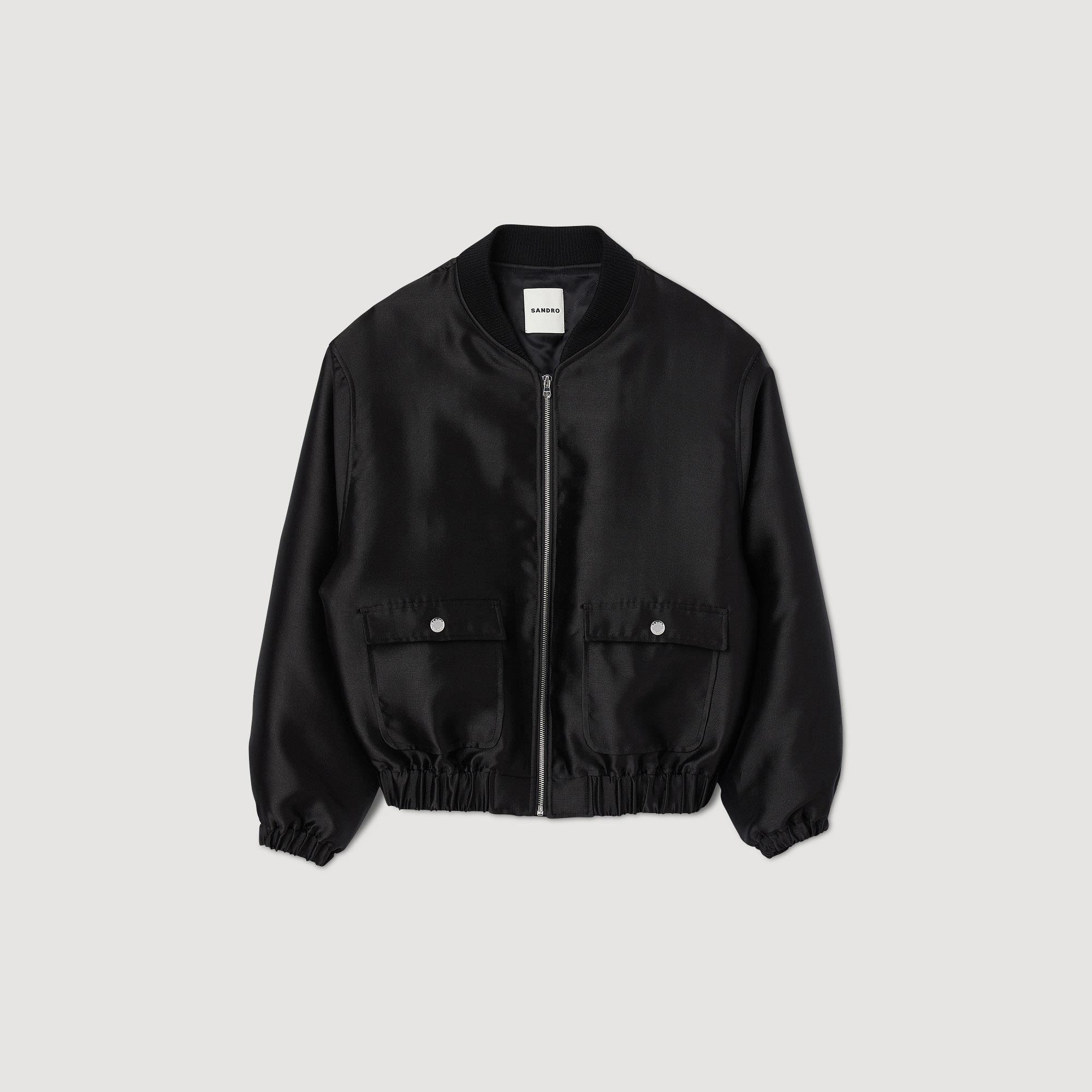 SANDROSiyah Saten Bomber Ceket