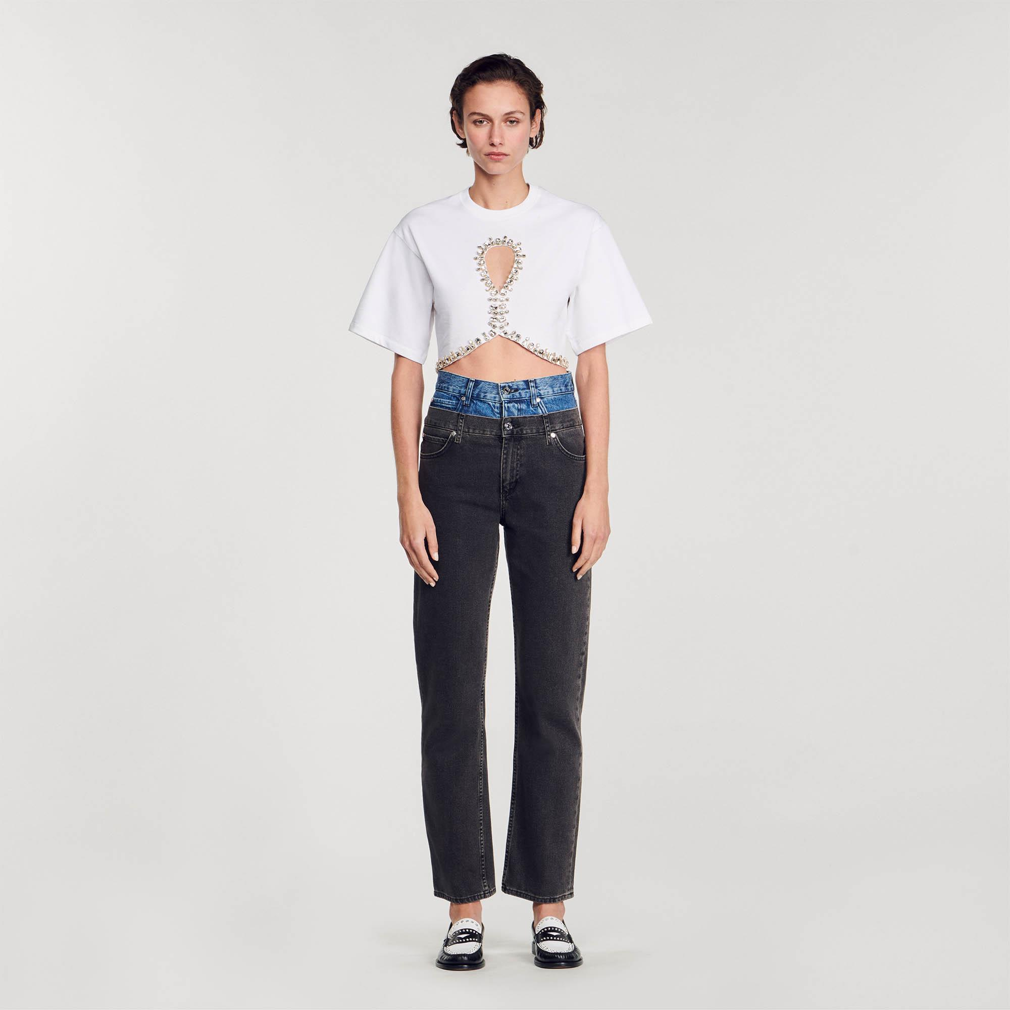 SANDROTaş İşlemeli Beyaz Crop T-shirt