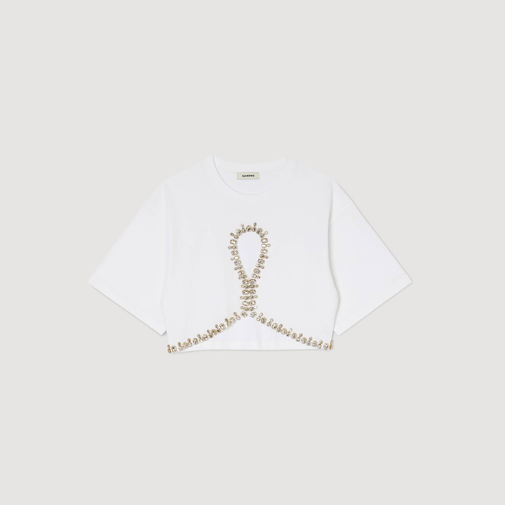 SANDROTaş İşlemeli Beyaz Crop T-shirt