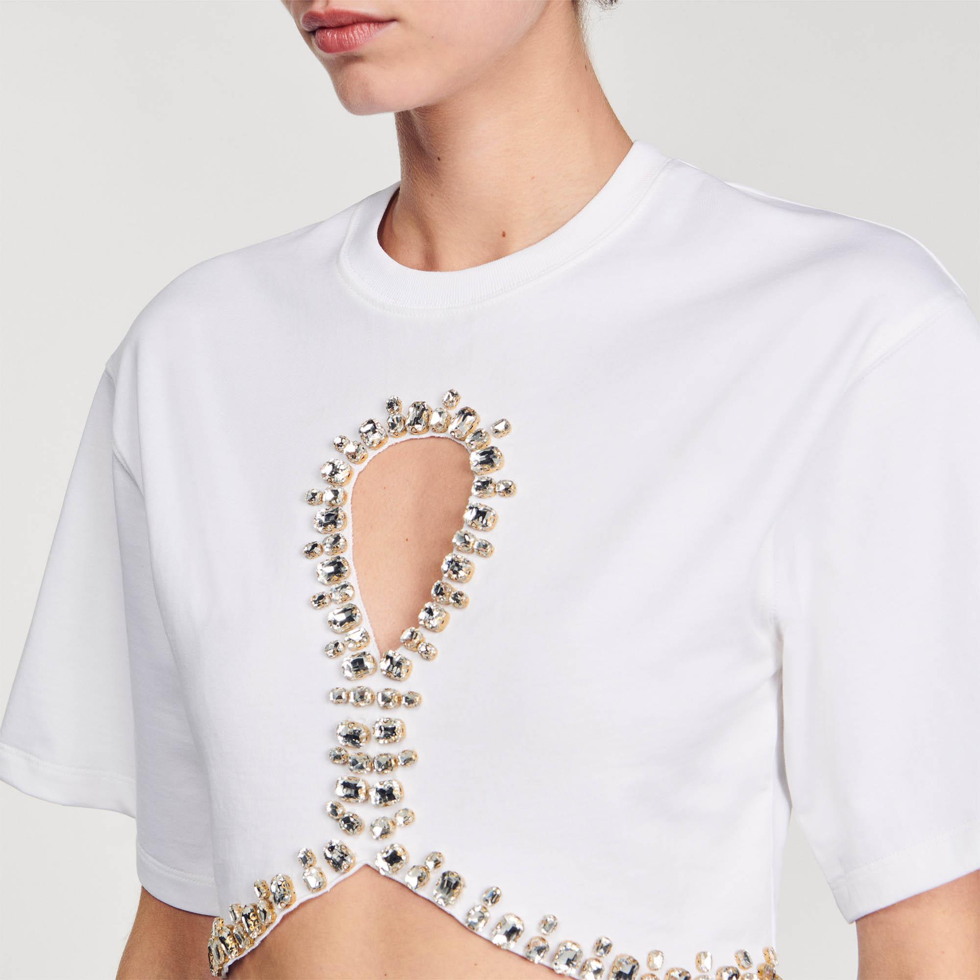 SANDROTaş İşlemeli Beyaz Crop T-shirt