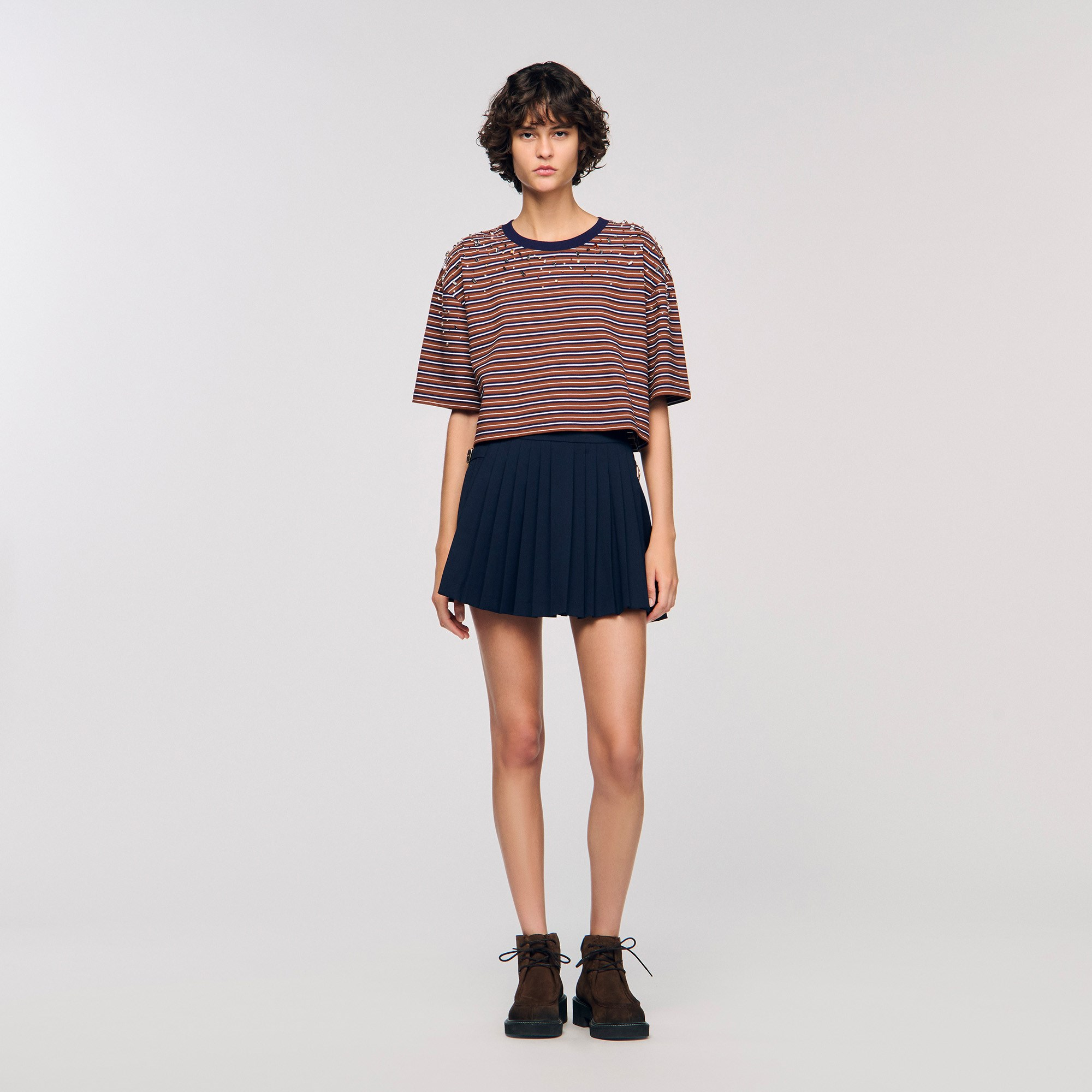SANDROTaşlı Çizgili Crop T-shirt