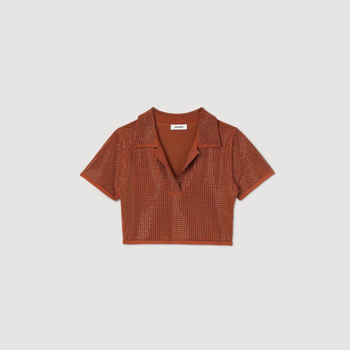 SANDROTaşlı Kahverengi Polo Yaka T-shirt