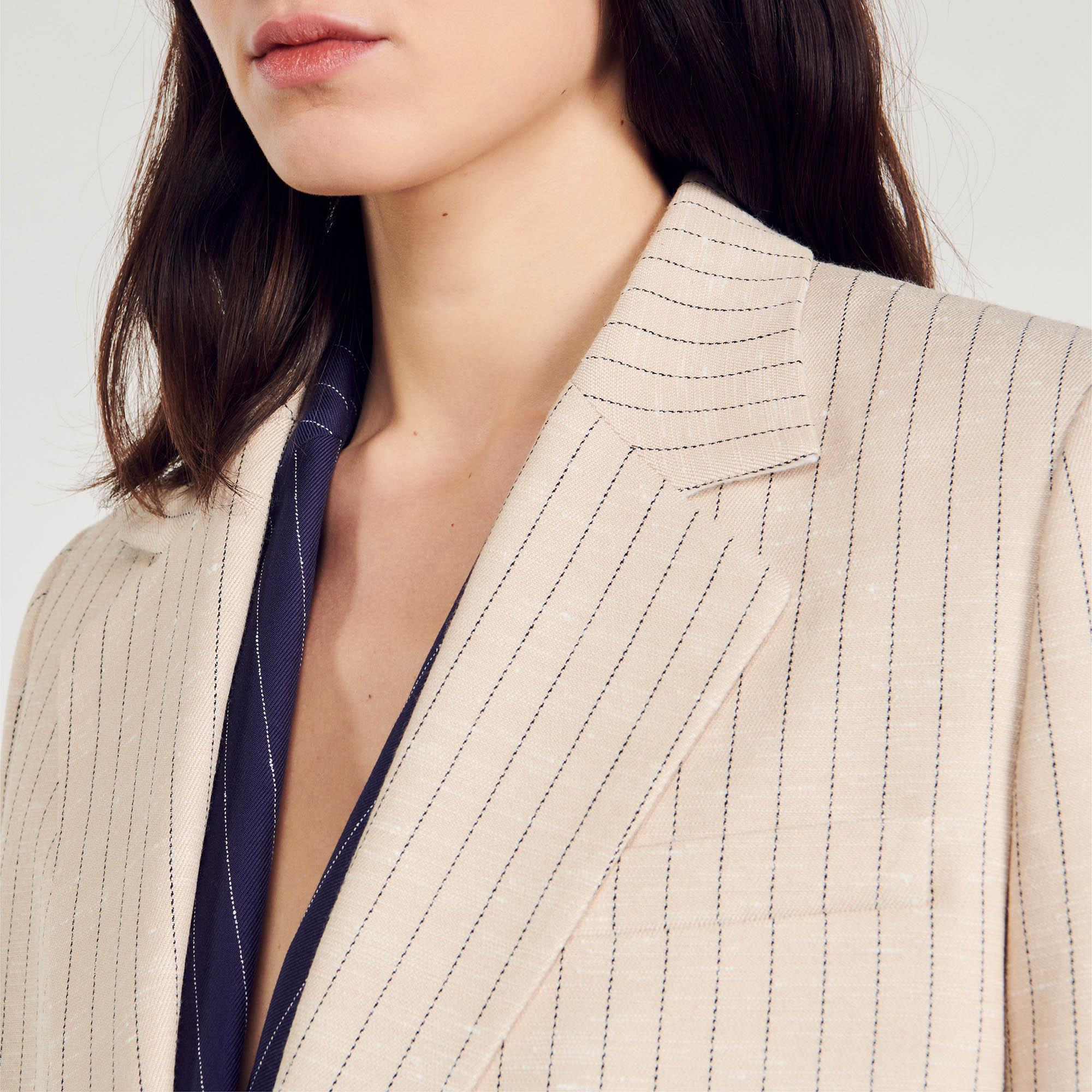 SANDROTek Düğme Kapama Çizgili Crop Blazer
