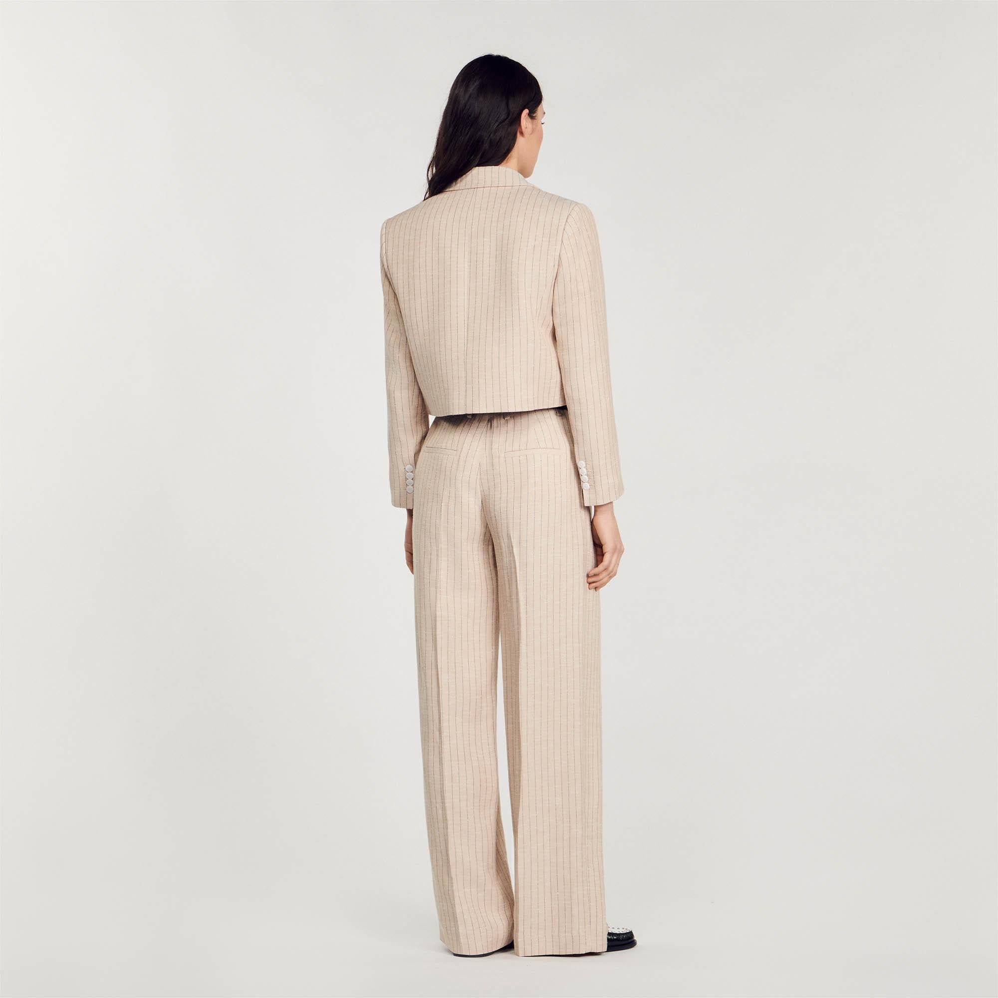 SANDROTek Düğme Kapama Çizgili Crop Blazer