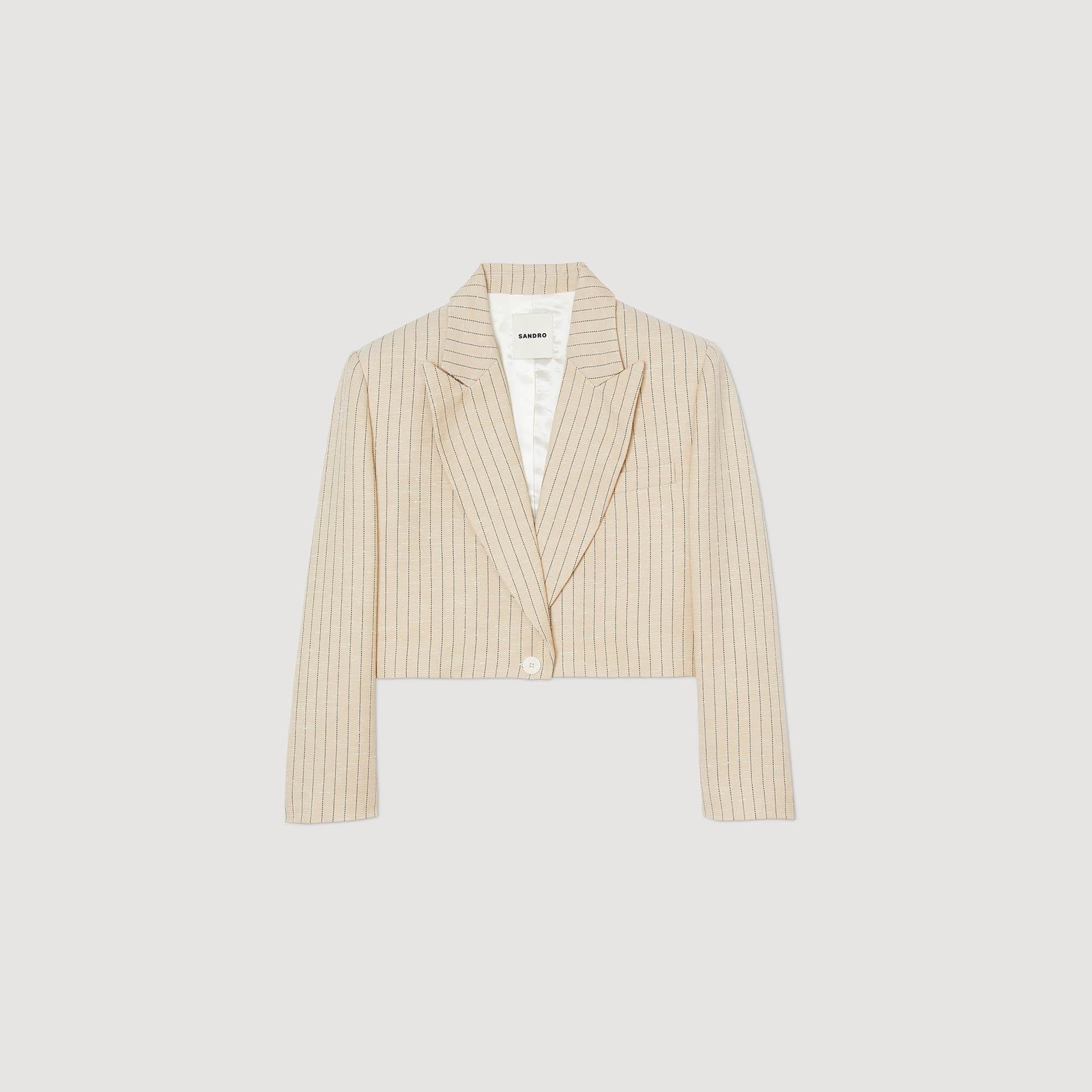 SANDROTek Düğme Kapama Çizgili Crop Blazer