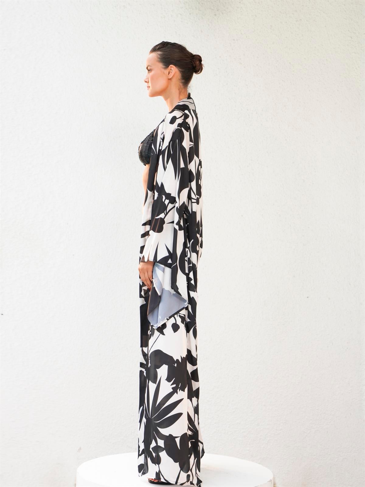 Seben KocibeySiyah Desenli Saten Kimono