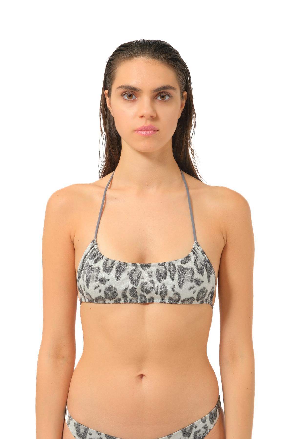 Stella mc CartneyGri Leopar Desen Bikini Üstü
