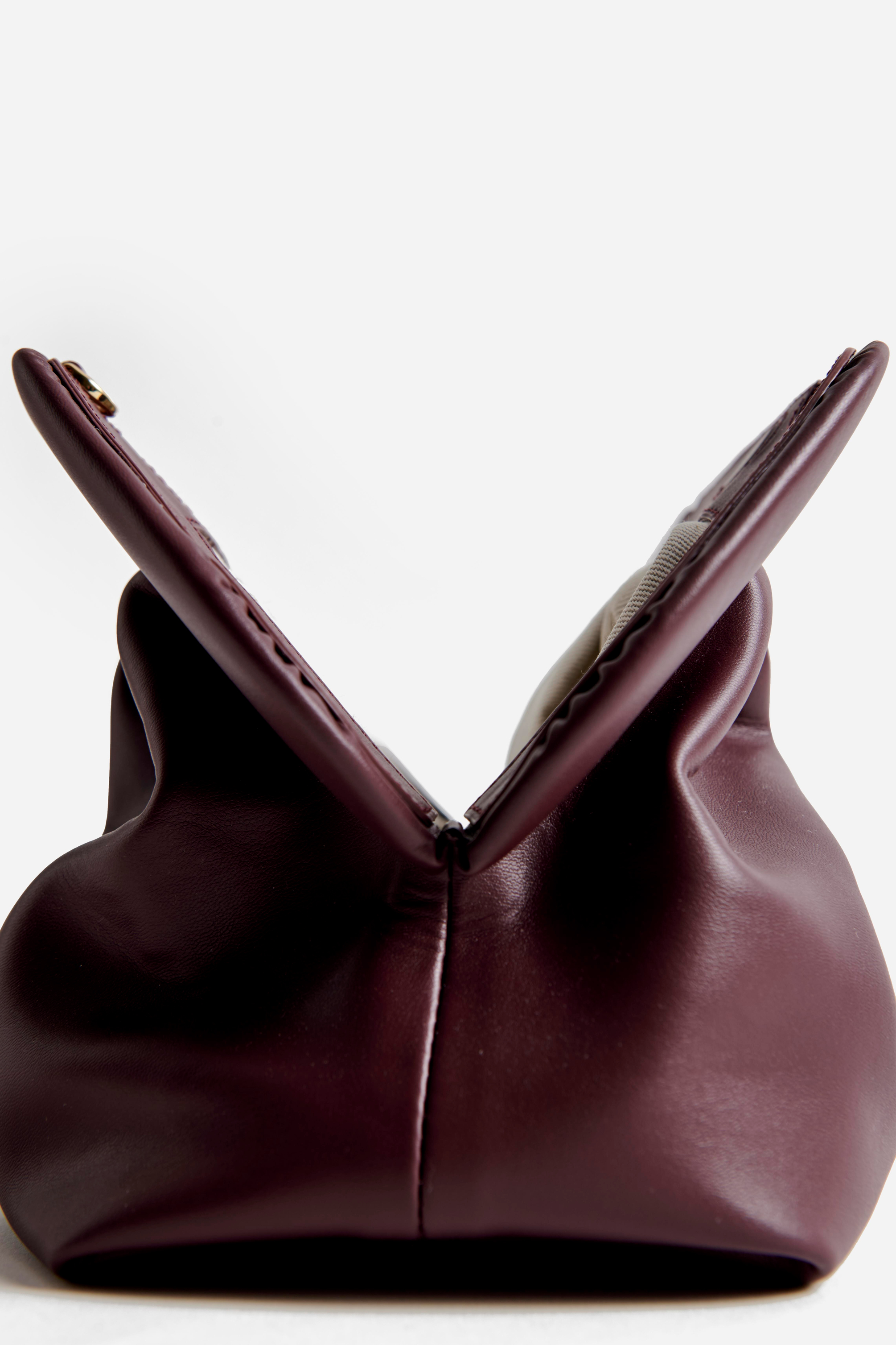 ThemoiréBordo Deri Büzgü Detaylı Clutch Çanta