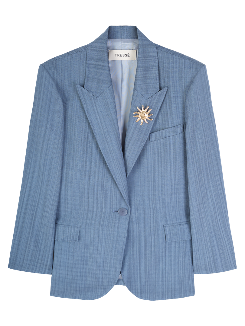 TresseBroş Detaylı Mavi Blazer