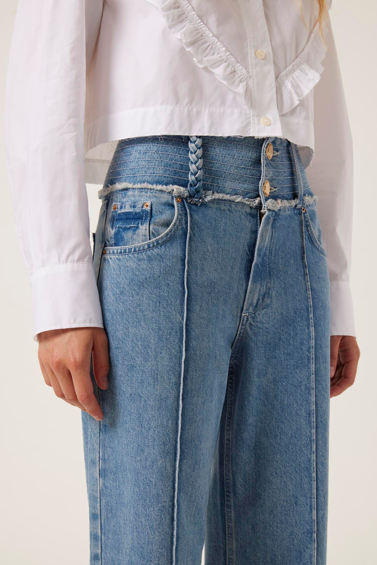 TresseGeniş Bel Bantlı Denim Pantolon
