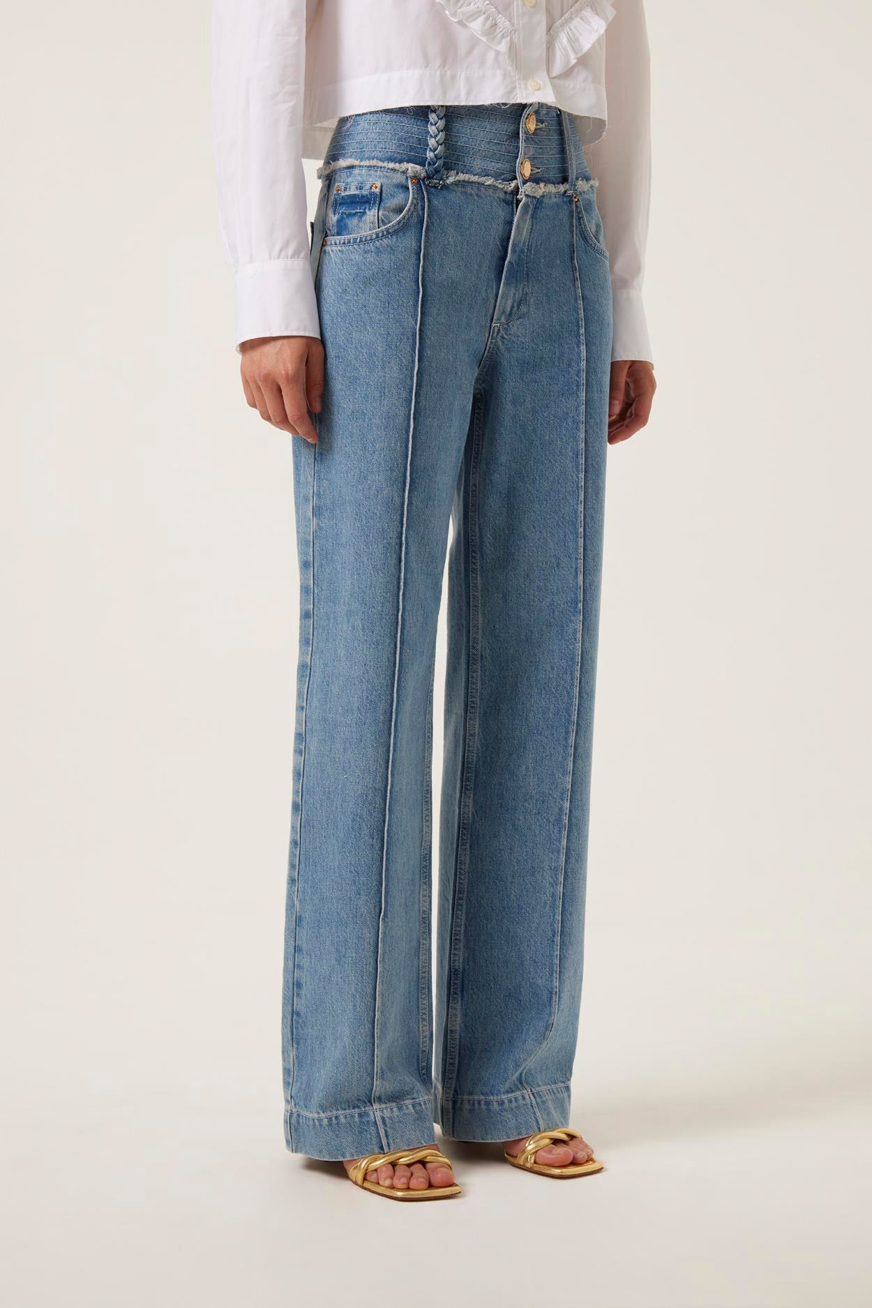 TresseGeniş Bel Bantlı Denim Pantolon