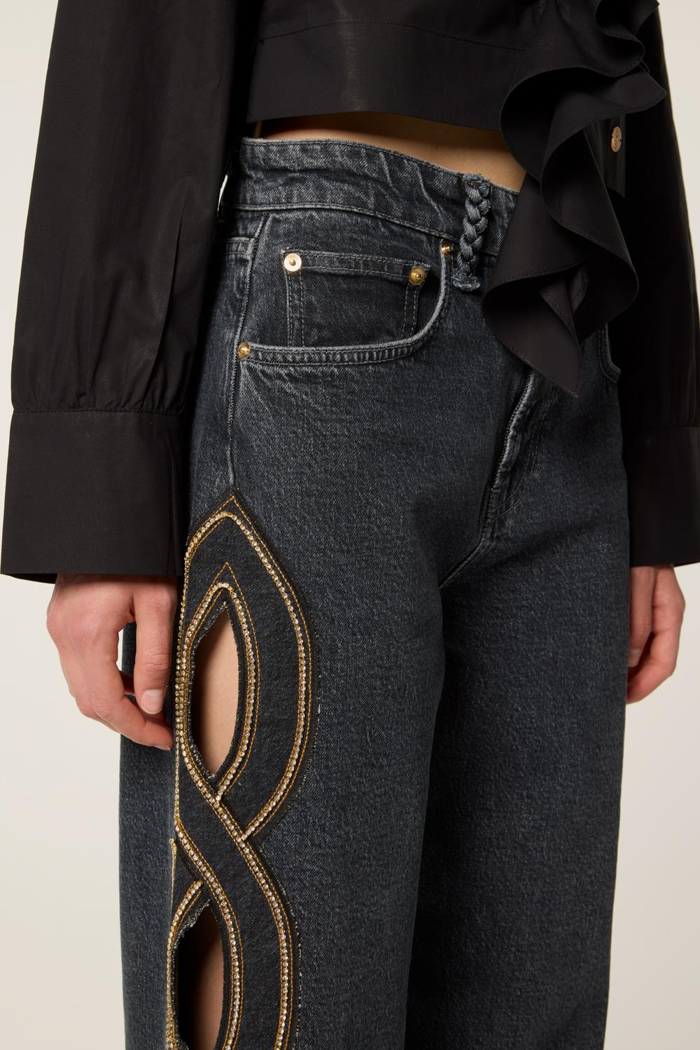 TresseKenar Detaylı Geniş Paça Jean Pantolon