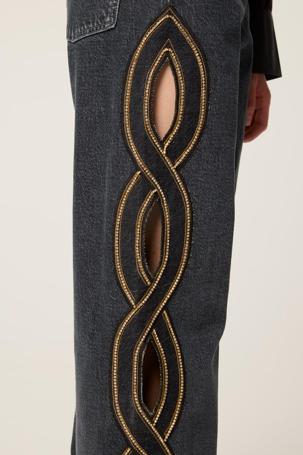 TresseKenar Detaylı Geniş Paça Jean Pantolon