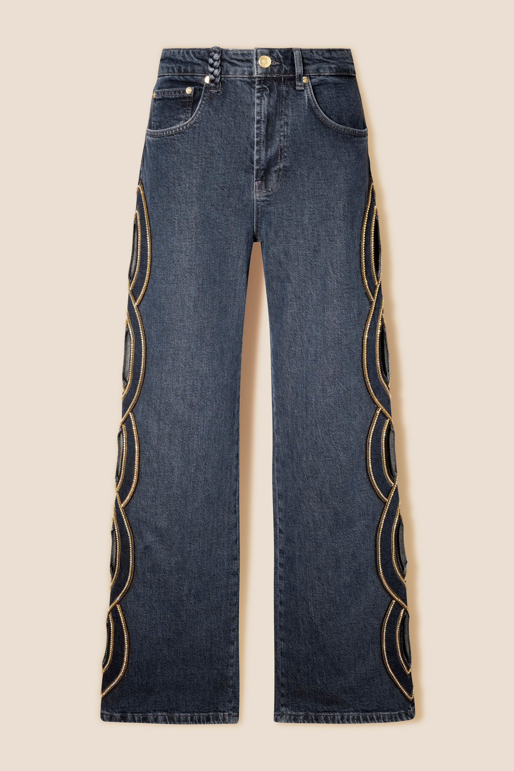 TresseKenar Detaylı Geniş Paça Jean Pantolon