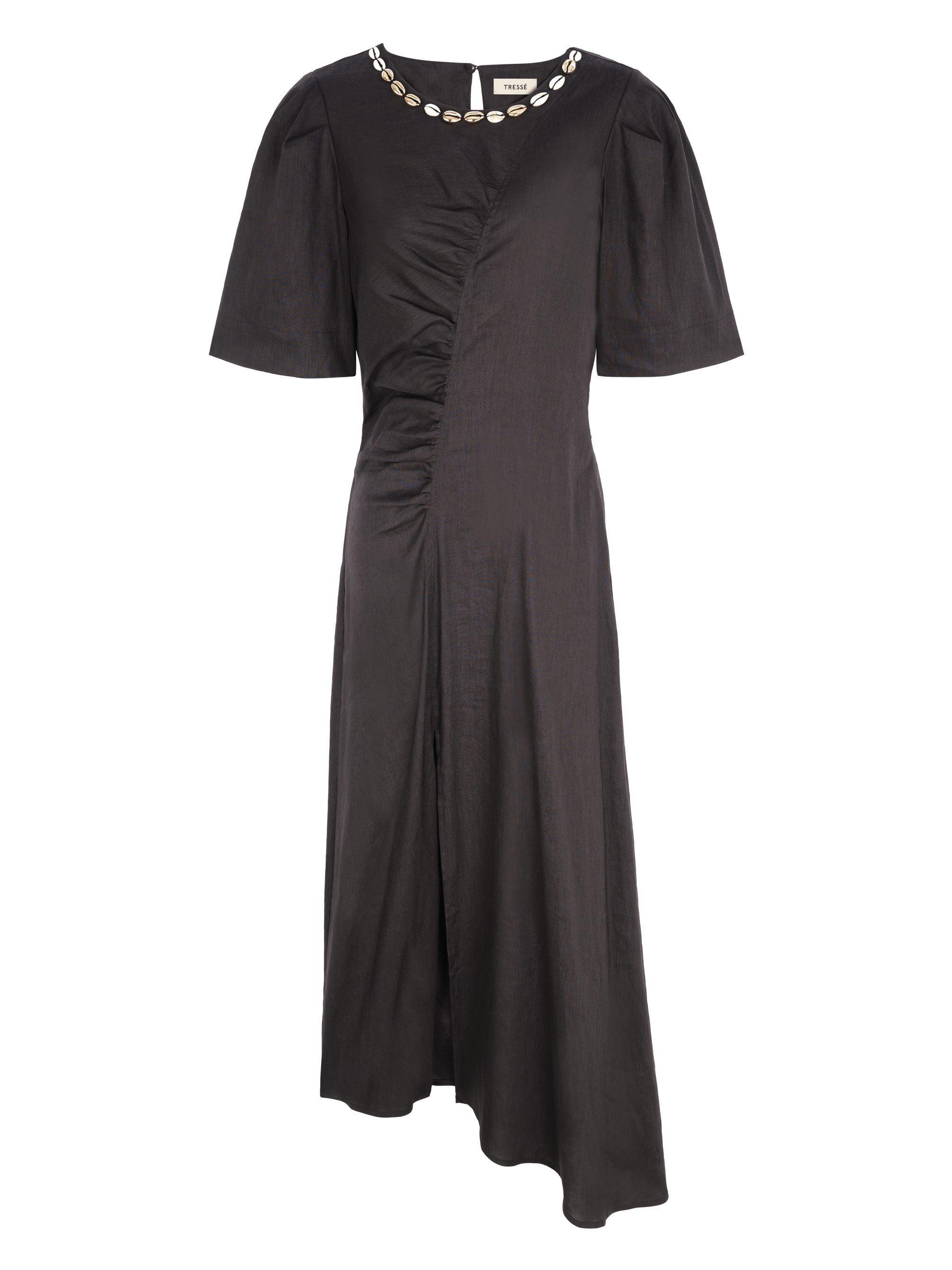 TresseYaka Detaylı Asimetrik Kesim Uzun Elbise