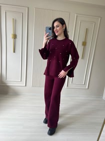 Taşlı Çelik Triko Mürdüm Takım - 1007