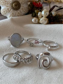 Beyaz Taş Detaylı Silver Yüzük Seti