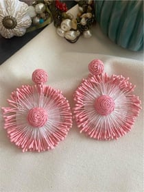 Hasır Tasarım Koyu Pembe Çiçek Küpe