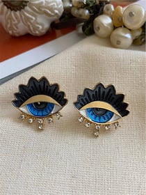 Taşlı Siyah Mineli Göz Tasarım Küpe