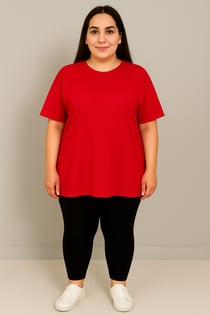 Kadın Büyük Beden Kısa Kollu Bisiklet Yaka Basic Oversize T-shirt 1977-25