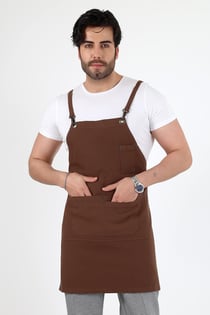 Barista Askılı Önlük Çift Cepli - Kahve