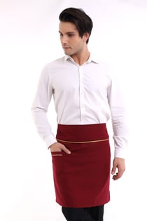 Bordo Renge Sarı Biye Cepli Garson Bel Önlüğü