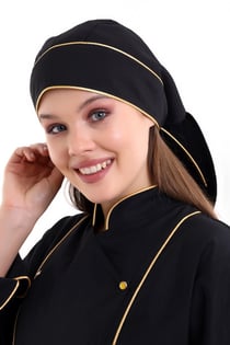 Siyah Üzerine Sarı Biye Kuyruklu Aşçı Bone - Unisex