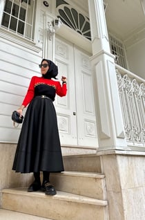 Siyah Yüksek Bel Scuba Kloş Etek