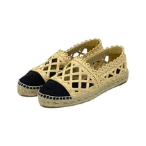  Chanel Beige Grosgrain Woven Cap Toe CC Logo Espadrilles 37 CHANEL  